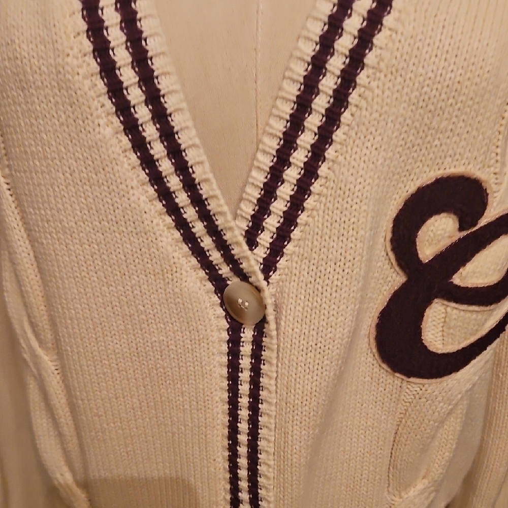 Forever 21 Cream Cardigan with Burgandy Applique and Trim - Picture 5 of 8